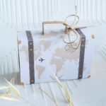 Boite dragée forme valise, mariage thème voyage