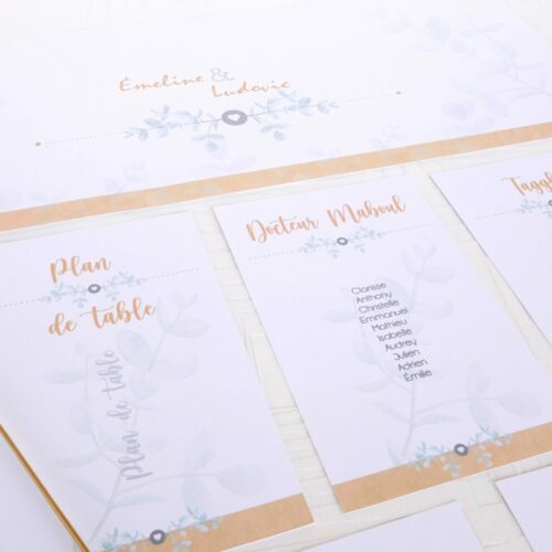 Plan de table Mariage thème jeu, nature, eucalyptus