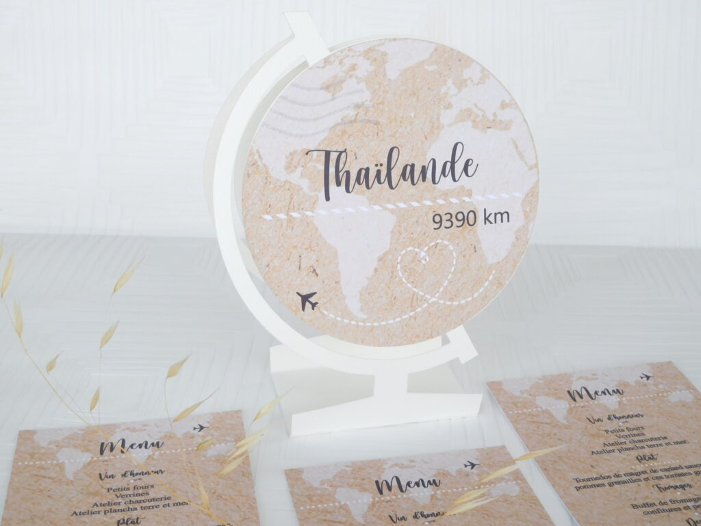 Nom de table globe terrestre mariage voyage